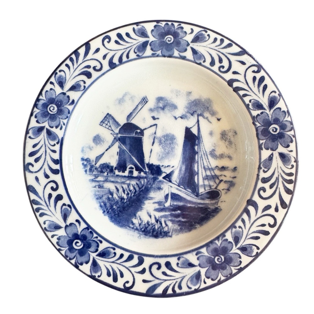 Blue Delft Holland Wall Plate Thistle Handpainted Design Windmill 4.5"/11.43cm